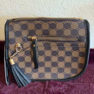 Elegant Checkered Shoulder Bag in Brown and Black